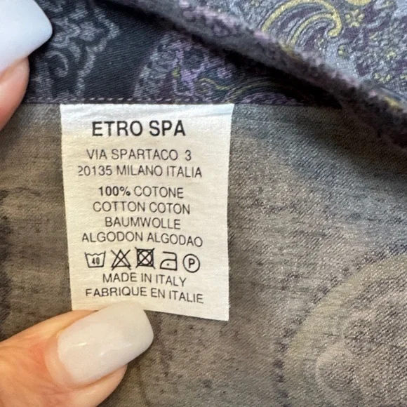 Etro Paisley Patterned Shirt in Purple and Gray Size 44